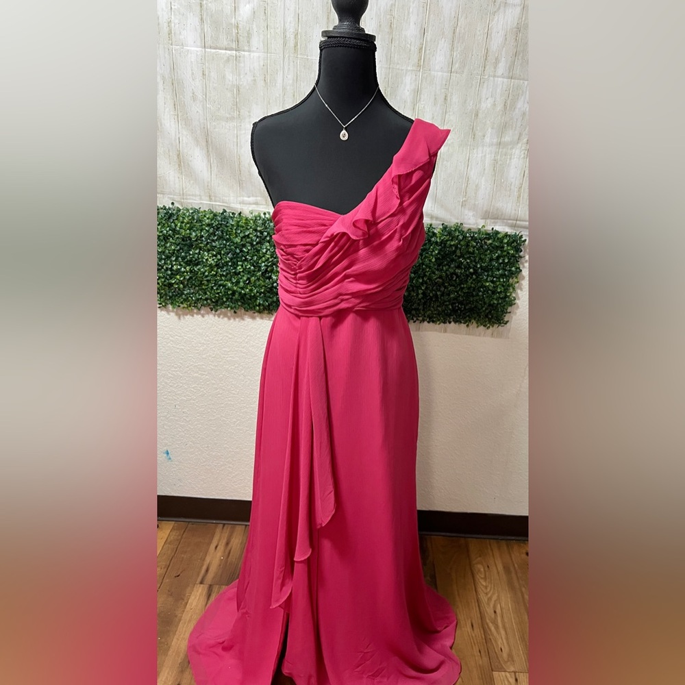 David's Bridal Fuchsia One-Shoulder Dress